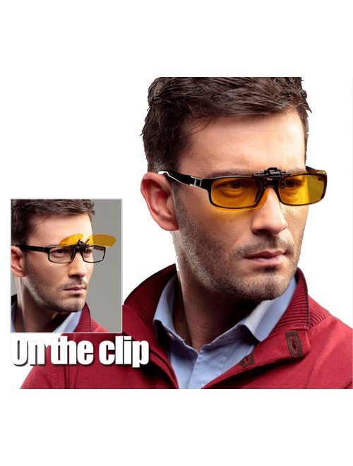 2 Pairs Sunglasses Clip On Flip Up Night Vision Glasses Anti Glare Polarized for Men Women UV400 Best for Driving