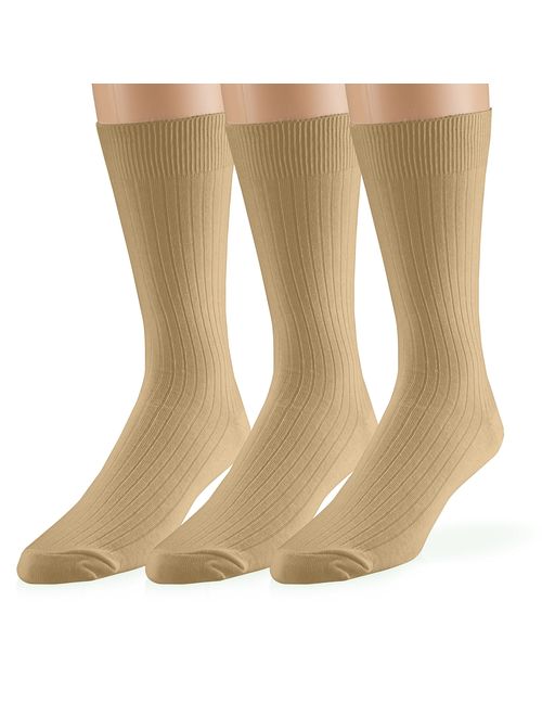 EMEM Men's Ribbed Cotton Classic Crew Dress Socks 3-Pack, Big and Tall Available