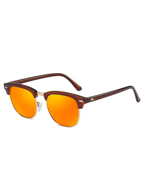 Mens Sunglasses Polarized Retro Classic Semi Rimless Sun Glasses for Women Vintage UV400 Protection With Case