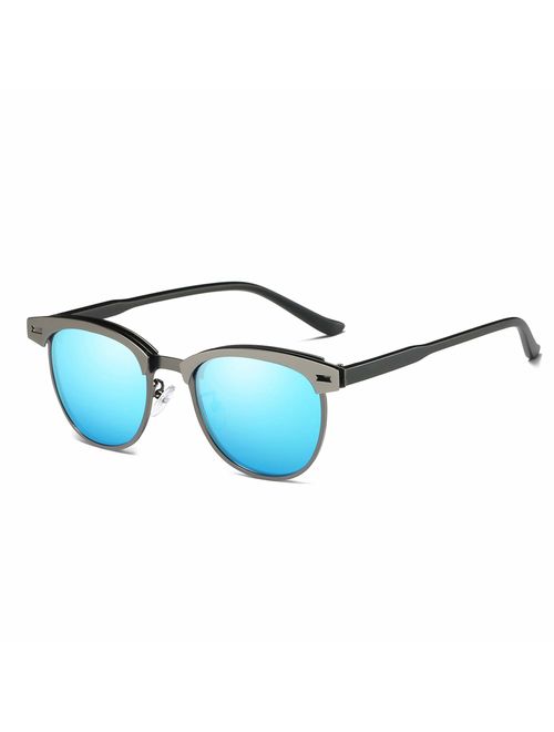 Mens Sunglasses Polarized Retro Classic Semi Rimless Sun Glasses for Women Vintage UV400 Protection With Case