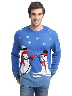 daisysboutique Men's Christmas Holiday Snowman Themed Ugly Sweater Cute Pullover