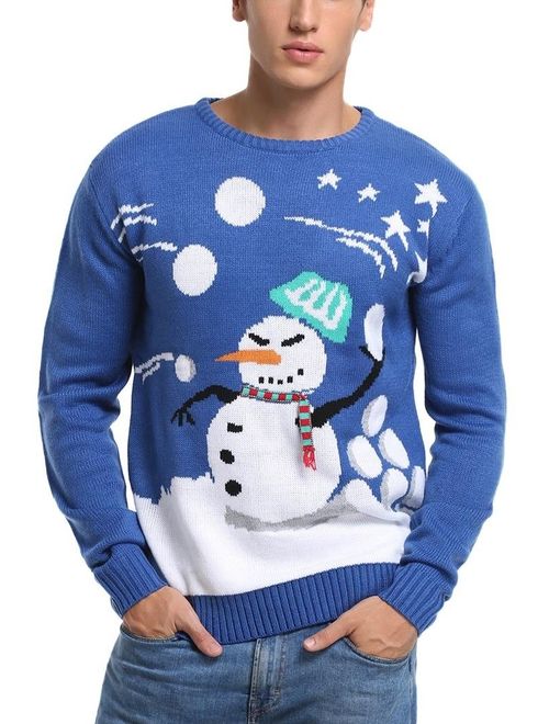 daisysboutique Men's Christmas Holiday Snowman Themed Ugly Sweater Cute Pullover