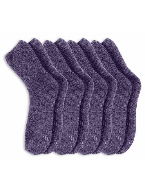 Pembrook Non Skid/Slip Socks - Fuzzy Slipper Hospital Socks (4 - Pairs) - Great for adults, men, women.