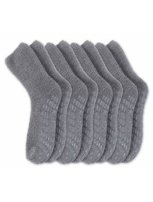 Pembrook Non Skid/Slip Socks - Fuzzy Slipper Hospital Socks (4 - Pairs) - Great for adults, men, women.