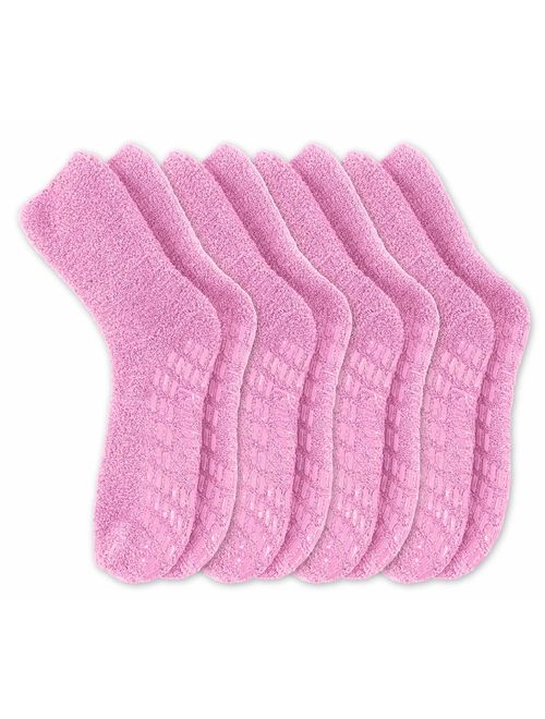 Pembrook Non Skid/Slip Socks - Fuzzy Slipper Hospital Socks (4 - Pairs) - Great for adults, men, women.