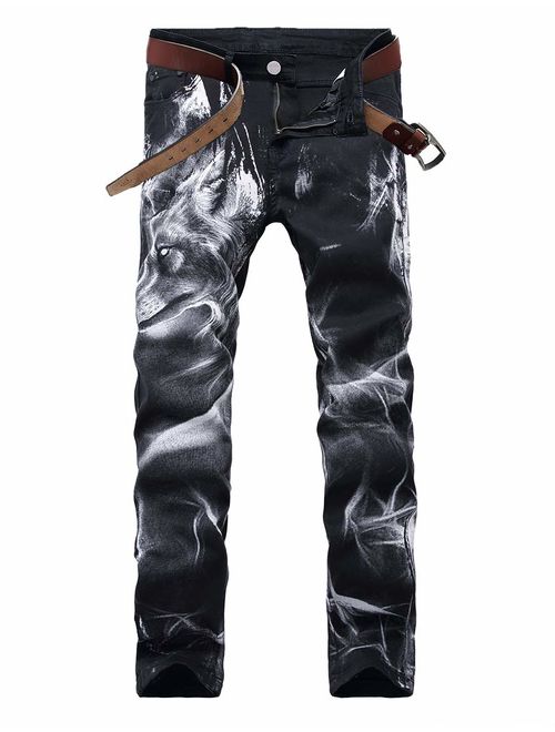 Enrica Men's Casual Printed Jeans Skinny Denim Pants