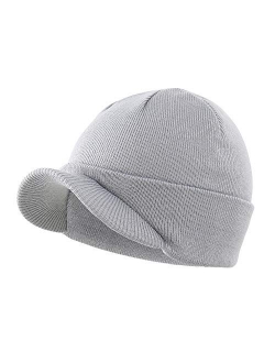 Home Prefer Men's Winter Beanie Hat with Brim Warm Double Knit Cuff Beanie Cap