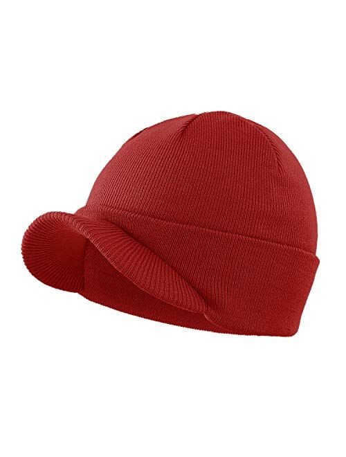 Home Prefer Men's Winter Beanie Hat with Brim Warm Double Knit Cuff Beanie Cap