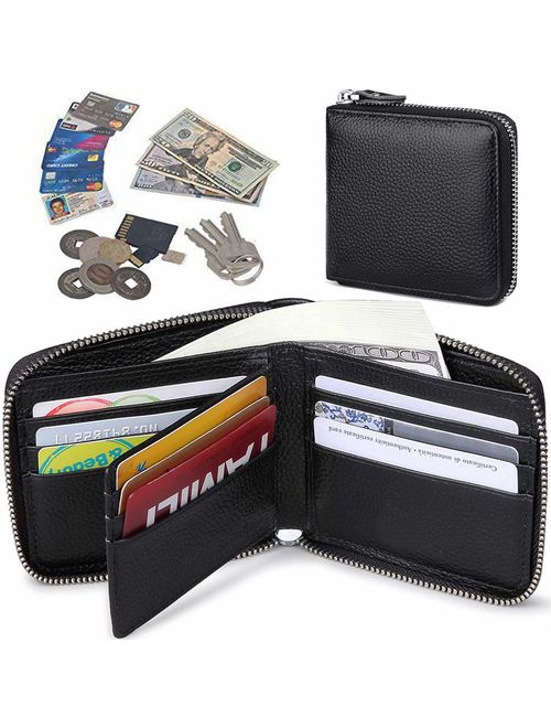 Huztencor Zipper Wallet Men RFID Blocking Leather Bifold Credit Card Wallets (FBA)