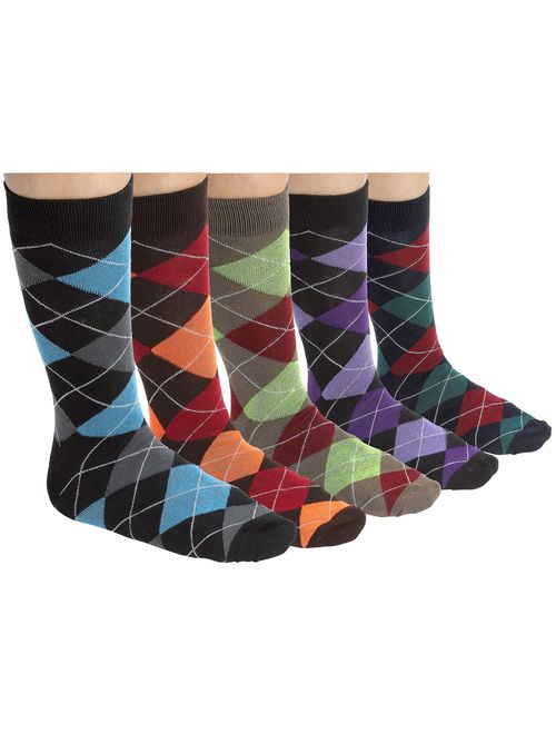 Debra Weitzner Mens Dress Socks With Bright Argyle Patterns - Cotton - Assorted Colors - Crew Length - Pack of 12 Pairs