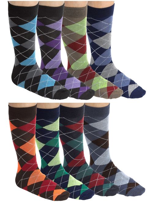 Debra Weitzner Mens Dress Socks With Bright Argyle Patterns - Cotton - Assorted Colors - Crew Length - Pack of 12 Pairs