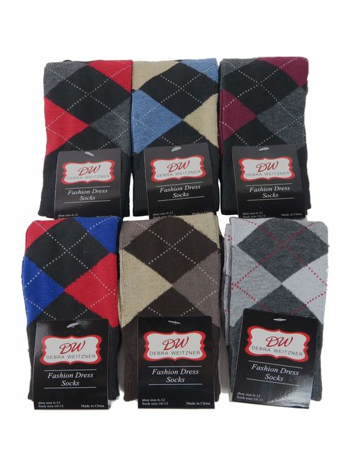 Debra Weitzner Mens Dress Socks With Bright Argyle Patterns - Cotton - Assorted Colors - Crew Length - Pack of 12 Pairs