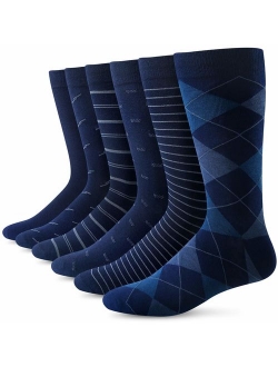 Yousu Mens Dress Socks Business Casual Solid Pattern Cotton Crew Sock 6 Pairs