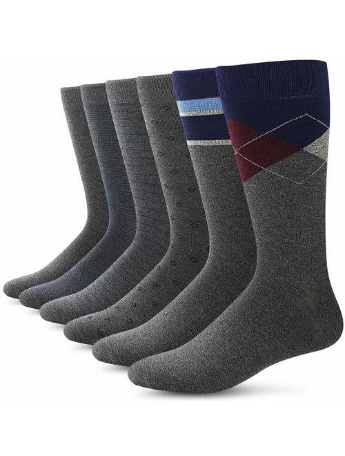 Yousu Mens Dress Socks Business Casual Solid Pattern Cotton Crew Sock 6 Pairs