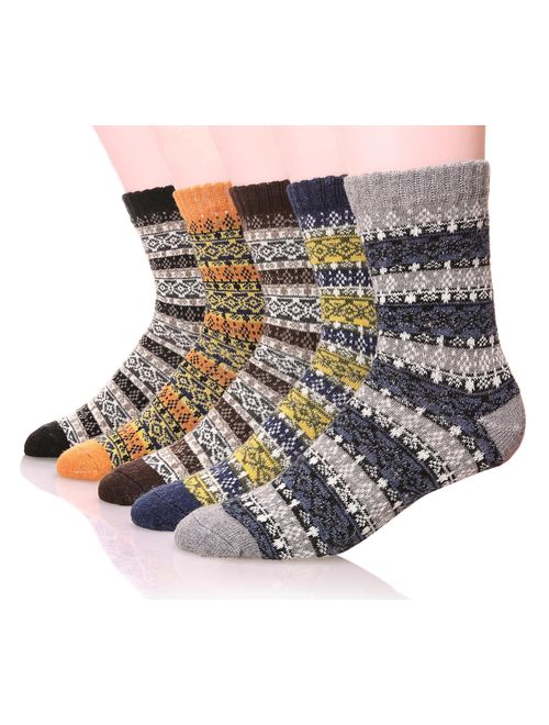 Mens Wool Socks Thick Heavy Thermal Fuzzy Warm Winter Crew Socks For Cold Weather 5 Pairs