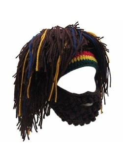 Creative Original Barbarian Knit Beard Hat Wig Beanie Hat Funny Knit Hat Beard Facemask