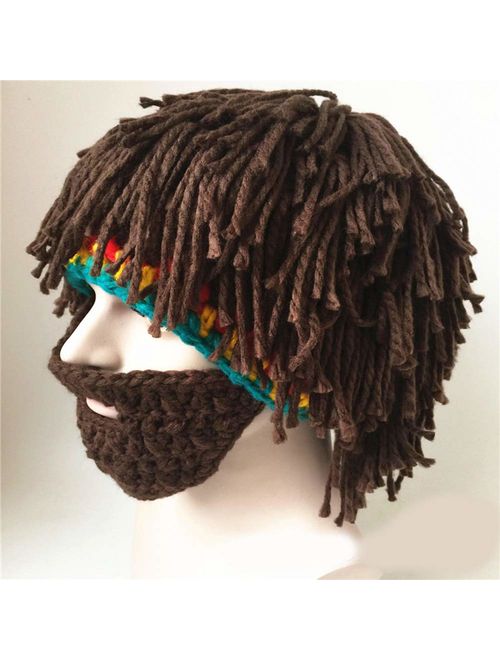 Creative Original Barbarian Knit Beard Hat Wig Beanie Hat Funny Knit Hat Beard Facemask