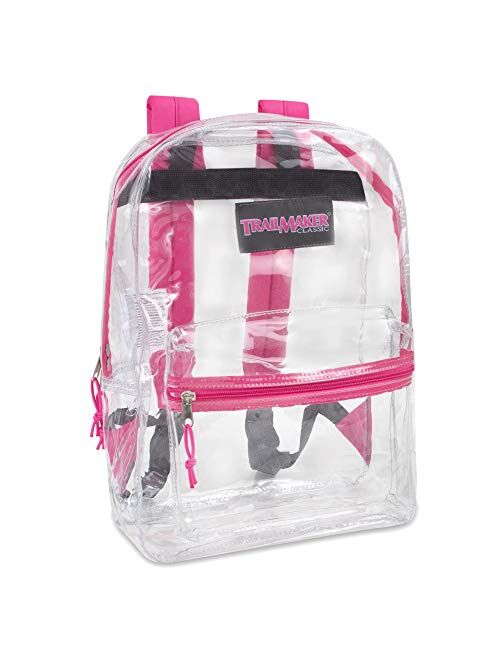 Trail maker Clear Backpack With Reinforced Straps & Front Accessory Pocket - Perfect for School, Security, & Sporting Events