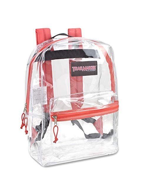 Trail maker Clear Backpack With Reinforced Straps & Front Accessory Pocket - Perfect for School, Security, & Sporting Events