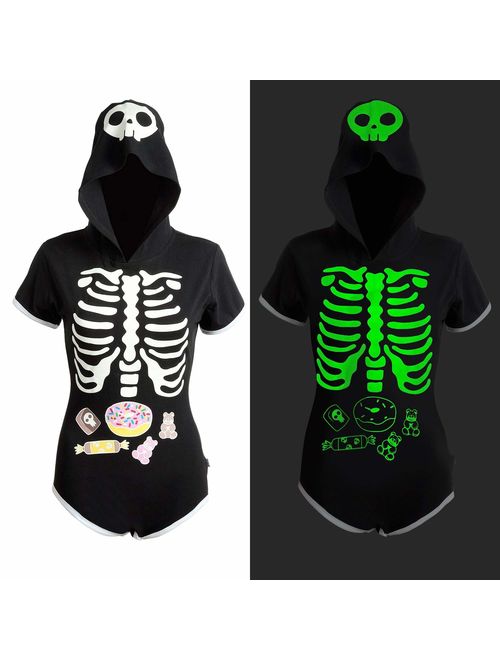 Littleforbig Adult Baby Diaper Lover (ABDL) Button Crotch Onesie - Sweet Reaper Night-Glow Halloween