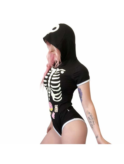 Littleforbig Adult Baby Diaper Lover (ABDL) Button Crotch Onesie - Sweet Reaper Night-Glow Halloween