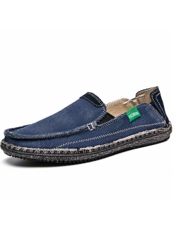 CASMAG Men's Casual Cloth Shoes Canvas Slip on Loafers Leisure Vintage Flat Boat Shoes