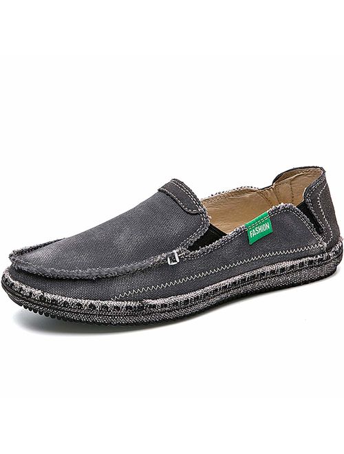 CASMAG Men's Casual Cloth Shoes Canvas Slip on Loafers Leisure Vintage Flat Boat Shoes