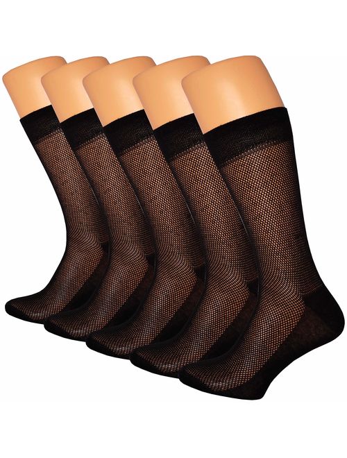 RONDO 5-Pack Men's ultra Thin Breathable Cotton Dress Socks Black Brown Navy Grey