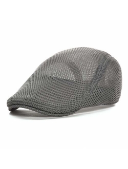 VOBOOM Men Breathable mesh Summer hat Newsboy Beret Ivy Cap Cabbie Flat Cap