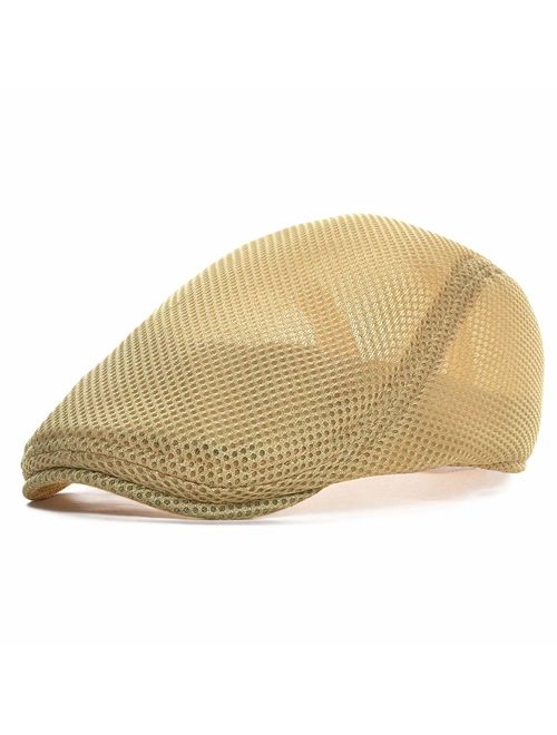 VOBOOM Men Breathable mesh Summer hat Newsboy Beret Ivy Cap Cabbie Flat Cap