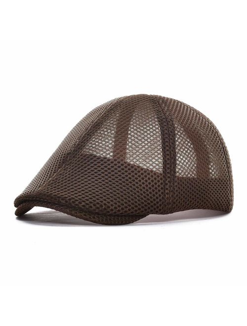 VOBOOM Men Breathable mesh Summer hat Newsboy Beret Ivy Cap Cabbie Flat Cap