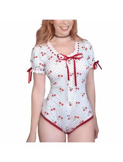 Adult Baby Diaper Lover (ABDL) Button Crotch Adult Baby Onesie Bodysuit - Lolita Glitter Cherry Onesie