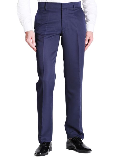 VERO VIVA Men's Straight Leg Fit Flat Front Dress Pants Business Casual Trousers