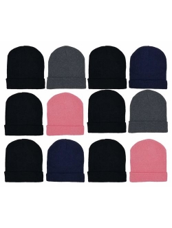 12 Pack Winter Beanie Hats for Men Women, Warm Cozy Knitted Cuffed Skull Cap, Wholesale