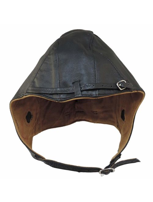 Aviator Black Leather Motorcycle Cap Vintage WWII Hat