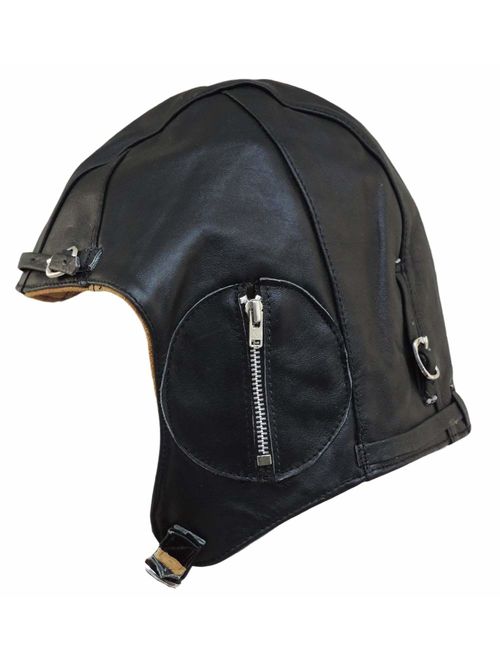 Aviator Black Leather Motorcycle Cap Vintage WWII Hat