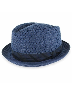 Belfry Men/Women Summer Straw Pork Pie Trilby Fedora Hat in Blue, Tan, Black