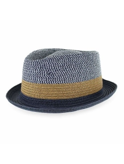 Belfry Men/Women Summer Straw Pork Pie Trilby Fedora Hat in Blue, Tan, Black