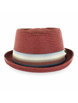 Belfry Men/Women Summer Straw Pork Pie Trilby Fedora Hat in Blue, Tan, Black