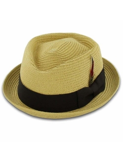 Belfry Men/Women Summer Straw Pork Pie Trilby Fedora Hat in Blue, Tan, Black