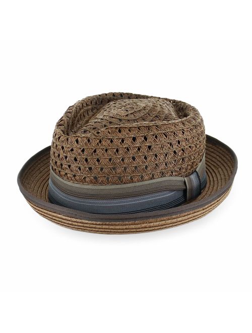 Belfry Men/Women Summer Straw Pork Pie Trilby Fedora Hat in Blue, Tan, Black