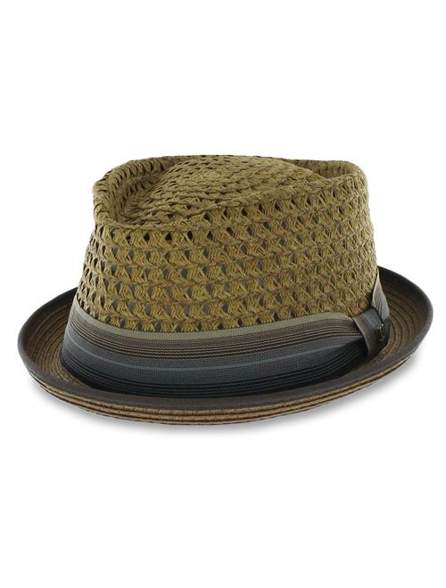 Belfry Men/Women Summer Straw Pork Pie Trilby Fedora Hat in Blue, Tan, Black