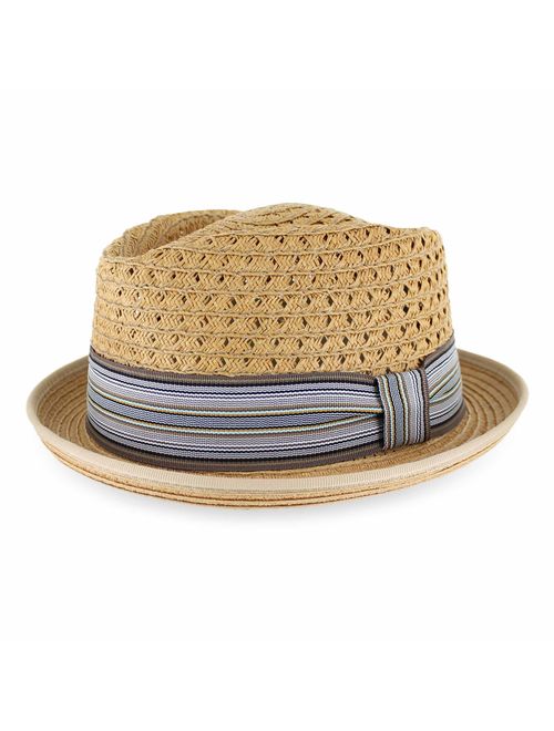 Belfry Men/Women Summer Straw Pork Pie Trilby Fedora Hat in Blue, Tan, Black