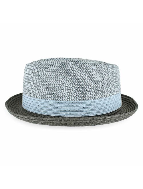 Belfry Men/Women Summer Straw Pork Pie Trilby Fedora Hat in Blue, Tan, Black