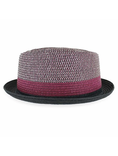 Belfry Men/Women Summer Straw Pork Pie Trilby Fedora Hat in Blue, Tan, Black