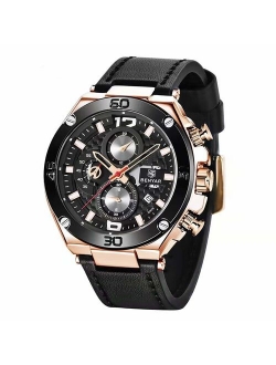 BENYAR Men Watch Quartz Chronograph Date 3ATM Waterproof Watches Business Sport Design Leather Strap Wrist Watch for Men Father