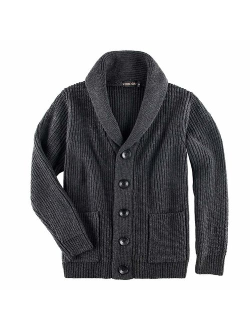 VOBOOM Men's Knitwear Button Down Shawl Collar Cardigan Sweater with Pockets