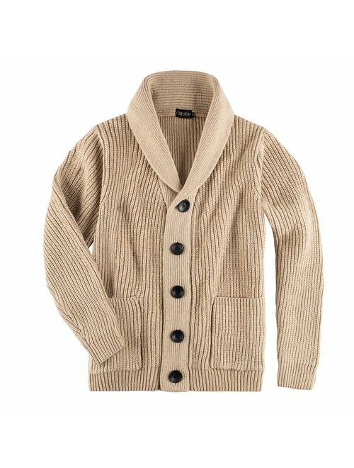 VOBOOM Men's Knitwear Button Down Shawl Collar Cardigan Sweater with Pockets