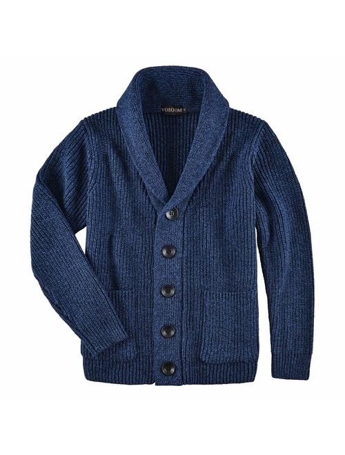 VOBOOM Men's Knitwear Button Down Shawl Collar Cardigan Sweater with Pockets