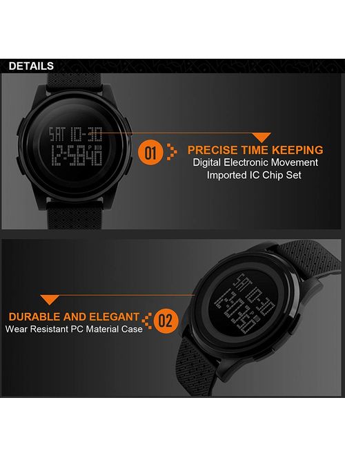 MJSCPHBJK Men's Digital Sports Watch LED Screen Electronic Military Waterproof Watches for Outdoor Running with Stopwatch LED Screen